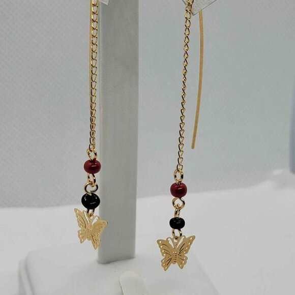 Brazilian 18k Gold Filled Butterfly Beaded Earrings - Picture 4 of 4